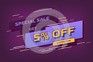 5 five Percent off super sale shopping halftone. frame percent