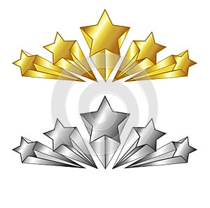 5 five star vector golden emblem. Award badge best service rating symbol. Winner success. Isolated illustration.