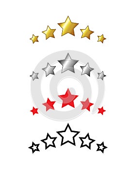 5 five star vector golden icon emblem. Award badge best service rating symbol. Winner success. Isolated illustration. Top ranking