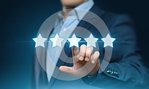 5 Five Stars Rating Quality Review Best Service Business Internet Marketing Concept