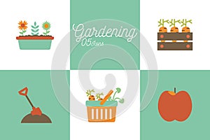 5 gardening flat style icon set vector design