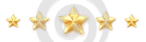 5 gold stars. Quality star rating. Five golden rating star. Vector set of gold stars.