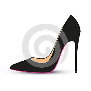 5 inches black high heels pump with pink sole. Vector illustration