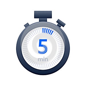 5 min timer and Stopwatch icons. Countdown symbol. Kitchen timer icon. Vector illustration