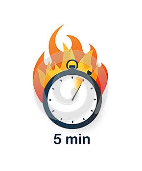 5 minutes clock on fire icon