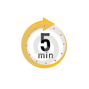 5 minutes clock quick number icon. 5min time circle icon