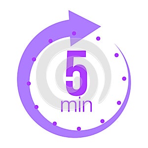 5 minutes clock quick number icon. 5min time circle icon