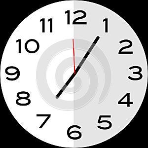 5 minutes past 7 o`clock analog clock icon