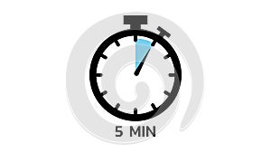 The 5 minutes, stopwatch icon. Stopwatch icon in flat style, timer on on color background. Motion graphics.