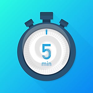 The 5 minutes, stopwatch vector icon. Stopwatch icon in flat style, timer on on color background. Vector illustration.