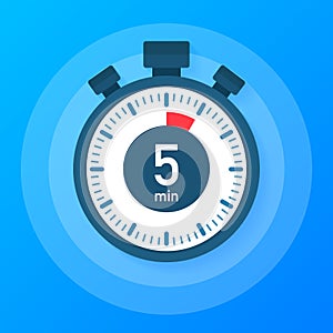 The 5 minutes, stopwatch vector icon. Stopwatch icon in flat style, timer on on color background. Vector illustration.