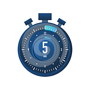 The 5 minutes timer. Stopwatch icon in flat style.