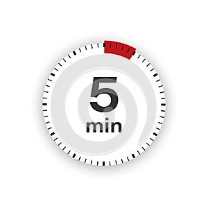 5 minutes timer. Stopwatch symbol in flat style. Isolated vector illustration.