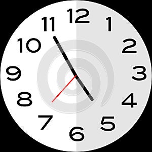 5 minutes to 5 o`clock analog clock icon