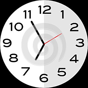 5 minutes to 7 o`clock analog clock icon