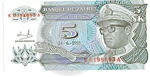 5 nk bill of Zaire, 1993 photo