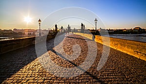 5 o`clock in the morning. The Charles Bridge. Prague. Czech Republic.