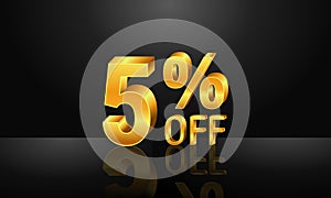 5% off 3d gold on dark black background, Special Offer 5% off, Sales Up to 5 Percent, big deals, perfect for flyers, banners, adve