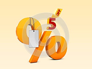 5 Off Special offer sale 3d illustration. Discount offer price symbol