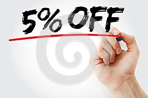 5% Off text with marker, sale business concept background