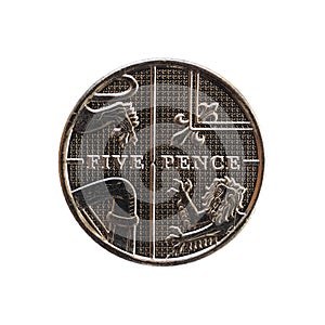 5 pence coin, United Kingdom isolated over white