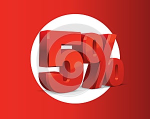 5 percent off, sale background, red metall object 3D.