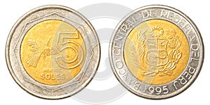 5 Peruvian nuevo sol coin