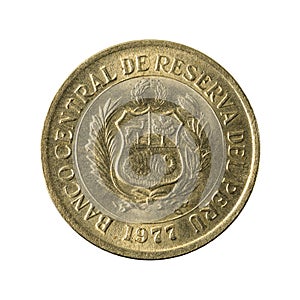 5 peruvian sol coin 1977 reverse