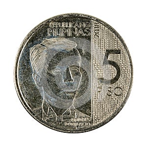 5 philippine peso coin 2018 reverse isolated on white background