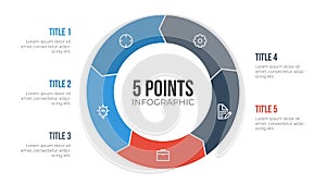 5 points circle infographic element vector with arrows, can be used for workflow, steps, options, list, processes, presentation