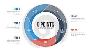 5 points circle infographic element vector, can be used for workflow, steps, options, list, processes, presentation slide, report