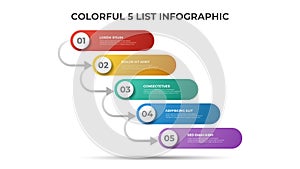 5 points of list or steps diagram with arrows, infographic element template vector