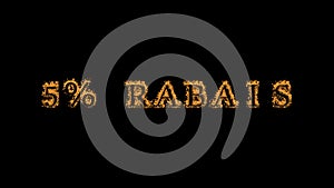 5% rabais fire text effect black background