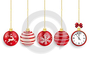 5 Red Christmas Baubles Clock 2017