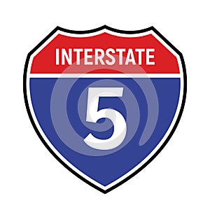 5 route sign icon. Vector road 5 highway interstate american freeway symbol