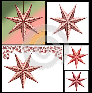 5 set of Vintage style merry christmas stars