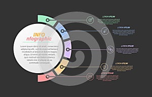 5 stages of development, improvement or training. Infographics with visual action icons for business, finance, project, plan or