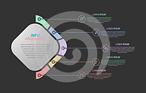 5 stages of development, improvement or training. Infographics with visual action icons for business, finance, project, plan or