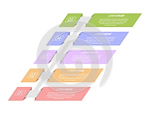 5 stages of development, improvement or training. Infographics with visual action icons for business, finance, project, plan or