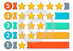 5 star rating icon set. 3d stars for rate, review, ranking, customer feedback. Best choice concept.