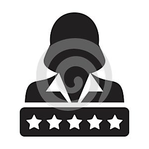 5 Star rating icon for social credit score system vector female user person profile avatar symbol for in a glyph pictogram