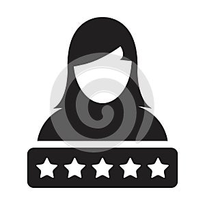 5 Star rating icon for social credit score system vector female user person profile avatar symbol for in a glyph pictogram