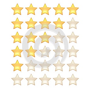 5 star rating template. Shining 3d realistic stars for your app. Vector illustration.