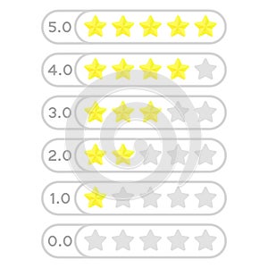 5 stars rating. Consumer rating with numbers. Review. Vector icon for web.