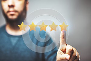 5 stars review score, reputation management, rating concept, high quality service