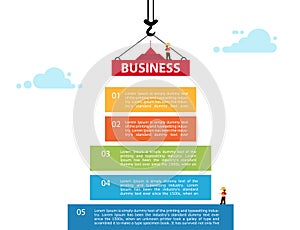 5 step chart info graphic. Crane and building color block.