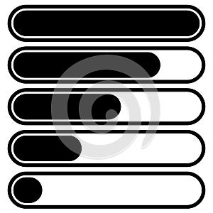 5-step progress, load bars in sequence. Step, phase, level, comp