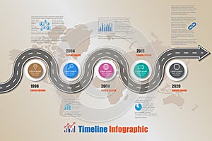 5 steps business roadmap timeline infographic, vector illustration