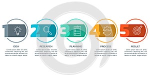 5 steps info graphic with numbers and business icons. Modern business process design. Timeline infographic, presentation, workflow
