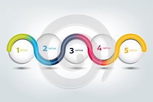 5 steps Infographic vector option banner. Color spheres, balls, bubbles.